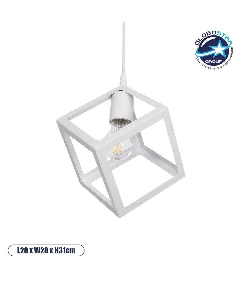 GLOBOSTAR® DISE 201-0052 Μοντέρνο Κρεμαστό Φωτιστικό Οροφής με Ντουί 1 x E27 AC 220-240V IP20 - Λευκό - Μ28 x Π28 x Υ31cm